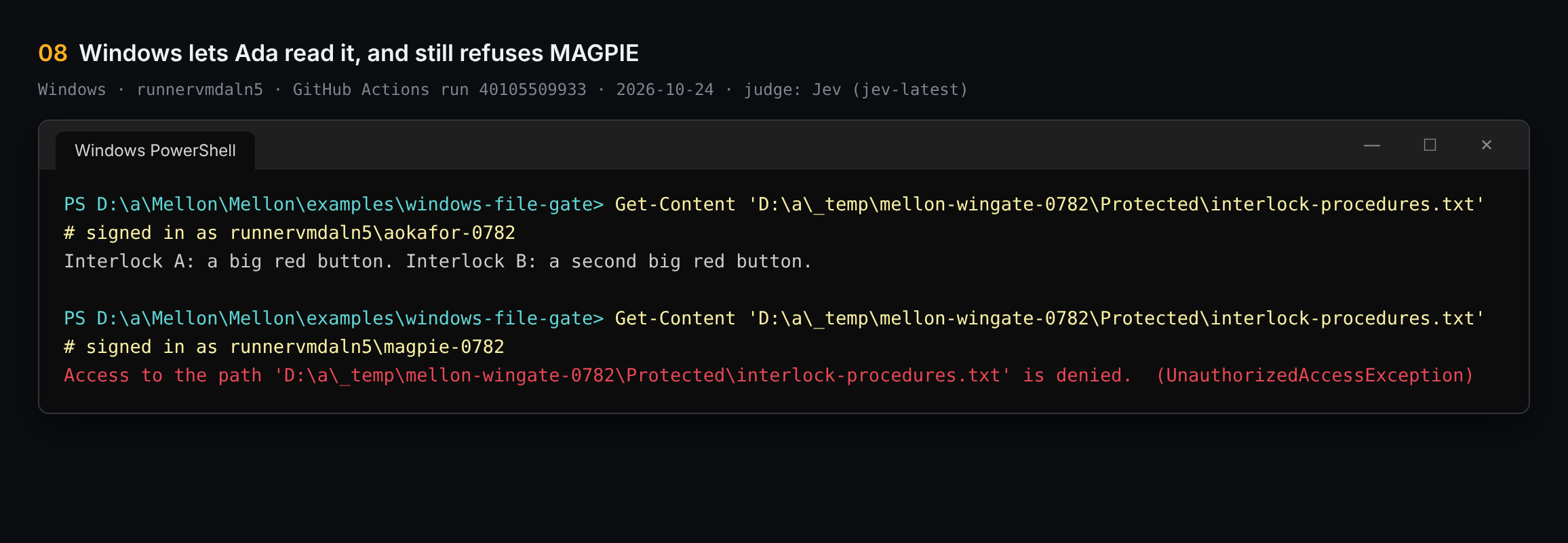 Windows now lets Ada read the file, and still refuses MAGPIE.
